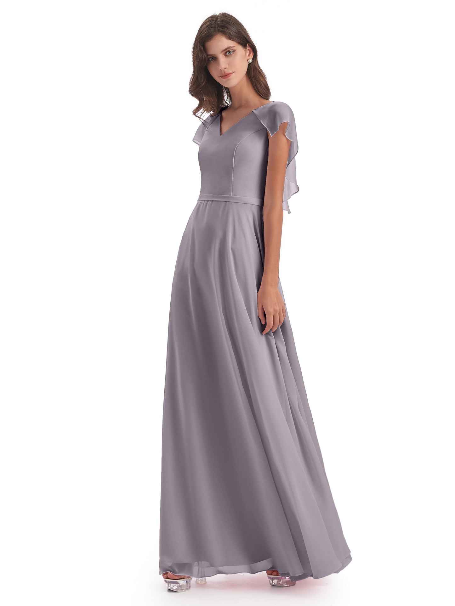 Paityn Sheath V-neck Ruffles Chiffon Long Bridesmaid Dresses