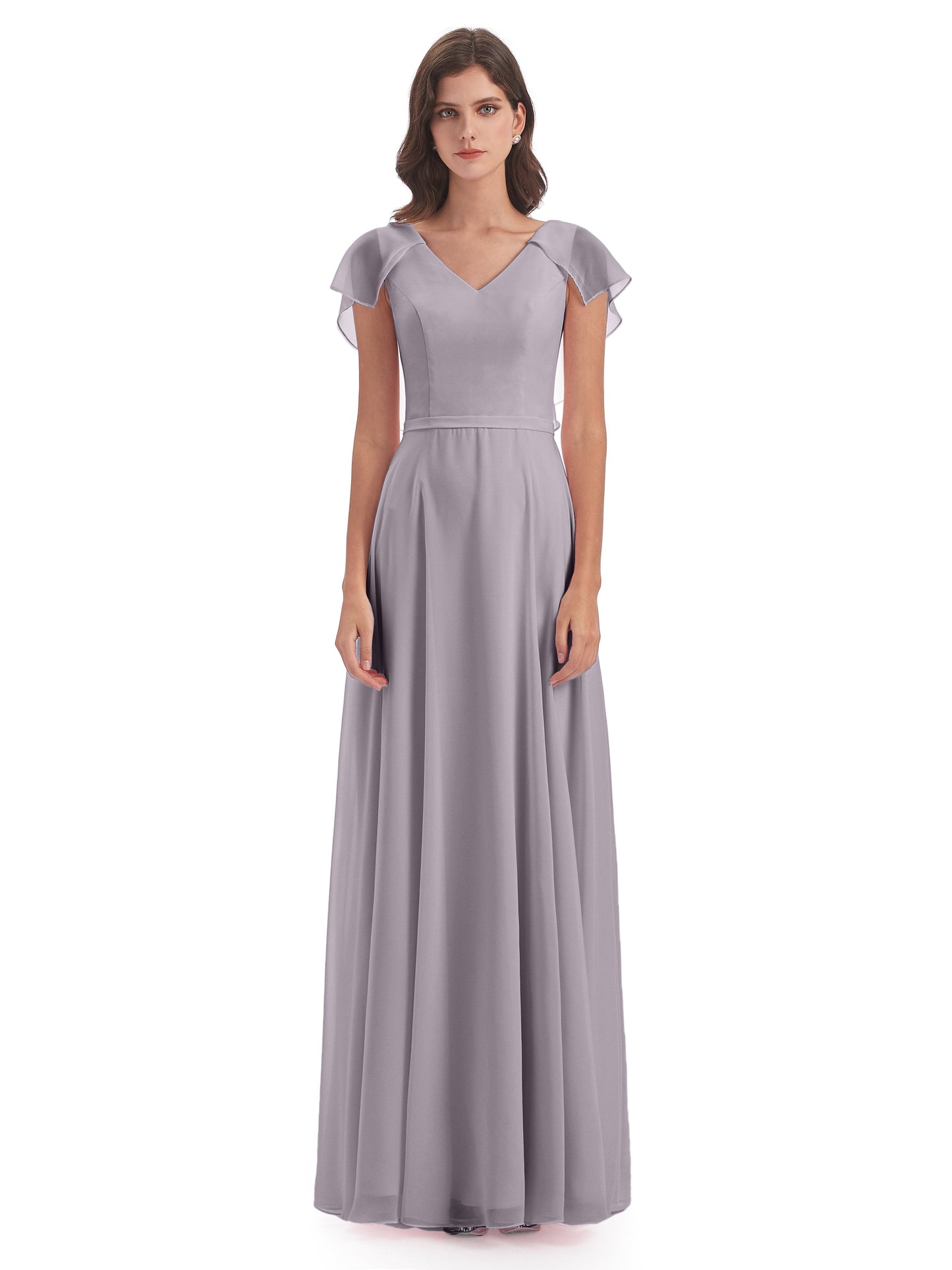Paityn Sheath V-neck Ruffles Chiffon Long Bridesmaid Dresses
