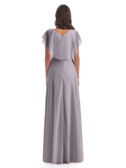 Paityn Sheath V-neck Ruffles Chiffon Long Bridesmaid Dresses