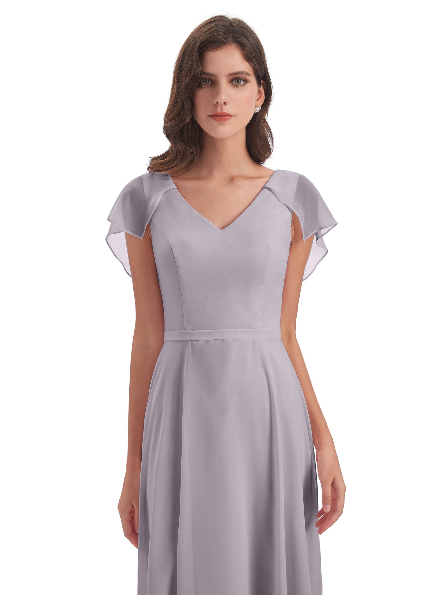 Paityn Sheath V-neck Ruffles Chiffon Long Bridesmaid Dresses