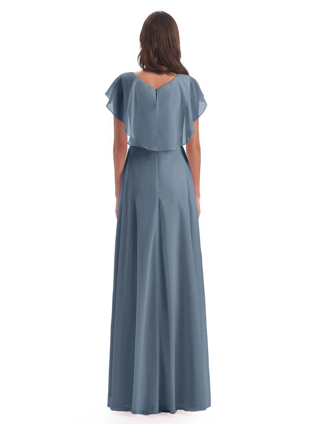 Paityn Sheath V-neck Ruffles Chiffon Long Bridesmaid Dresses
