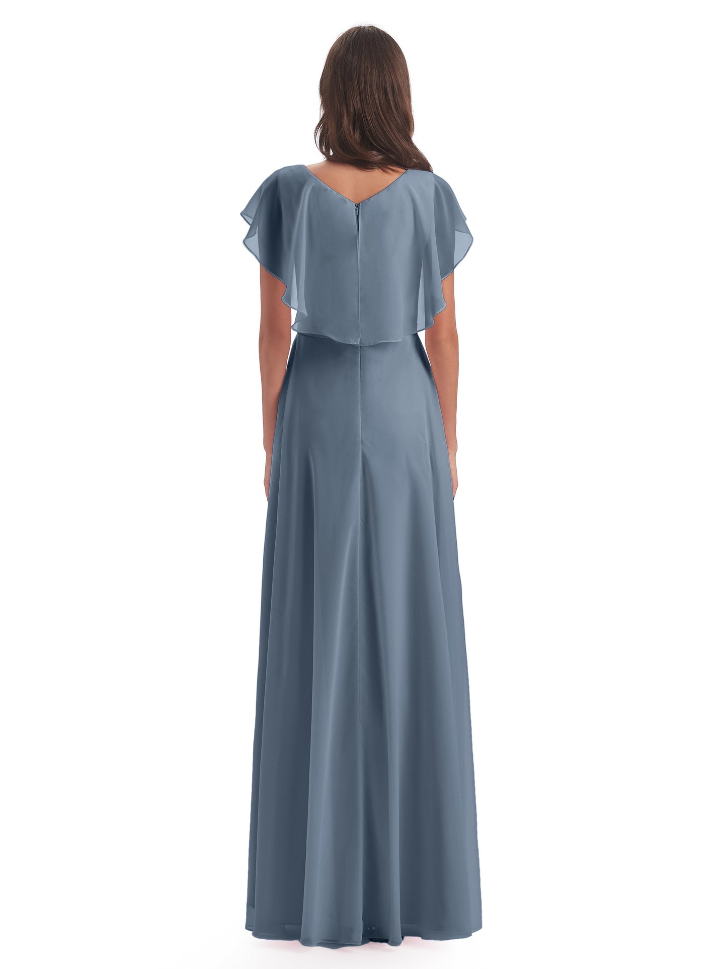 Paityn Sheath V-neck Ruffles Chiffon Long Bridesmaid Dresses