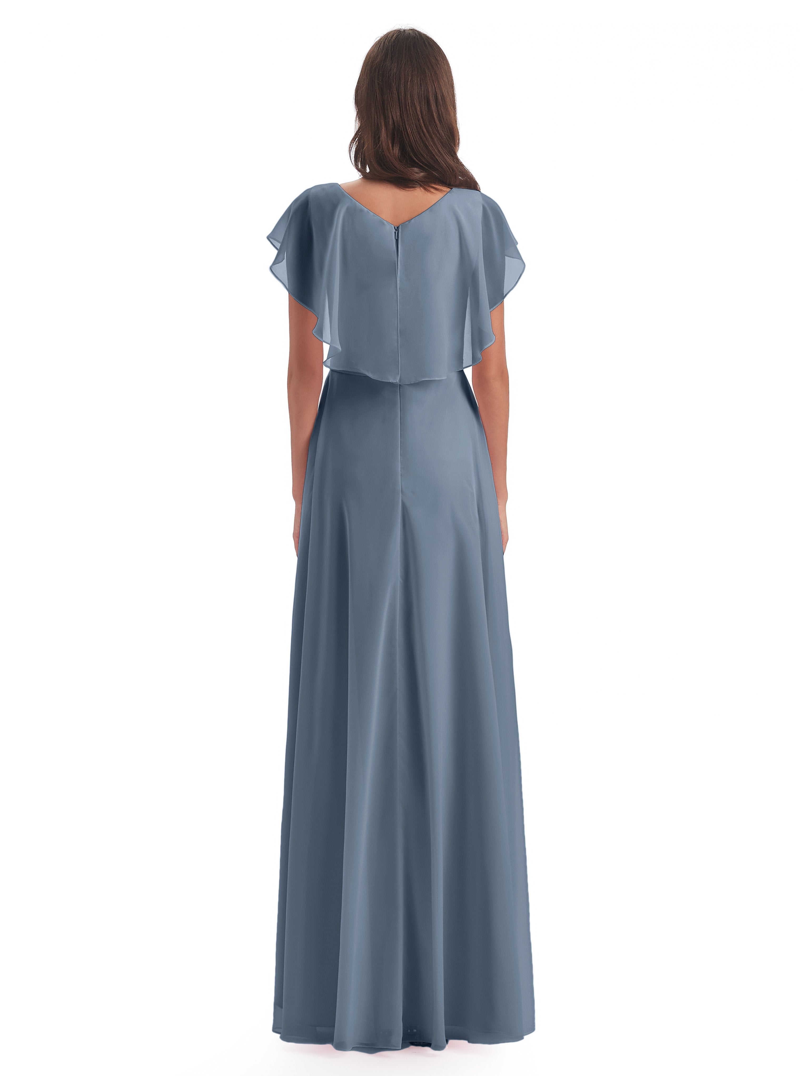 Paityn Sheath V-neck Ruffles Chiffon Long Bridesmaid Dresses