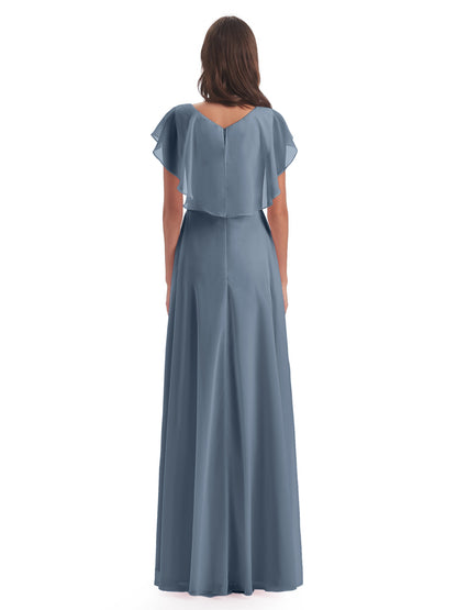 Paityn Sheath V-neck Ruffles Chiffon Long Bridesmaid Dresses