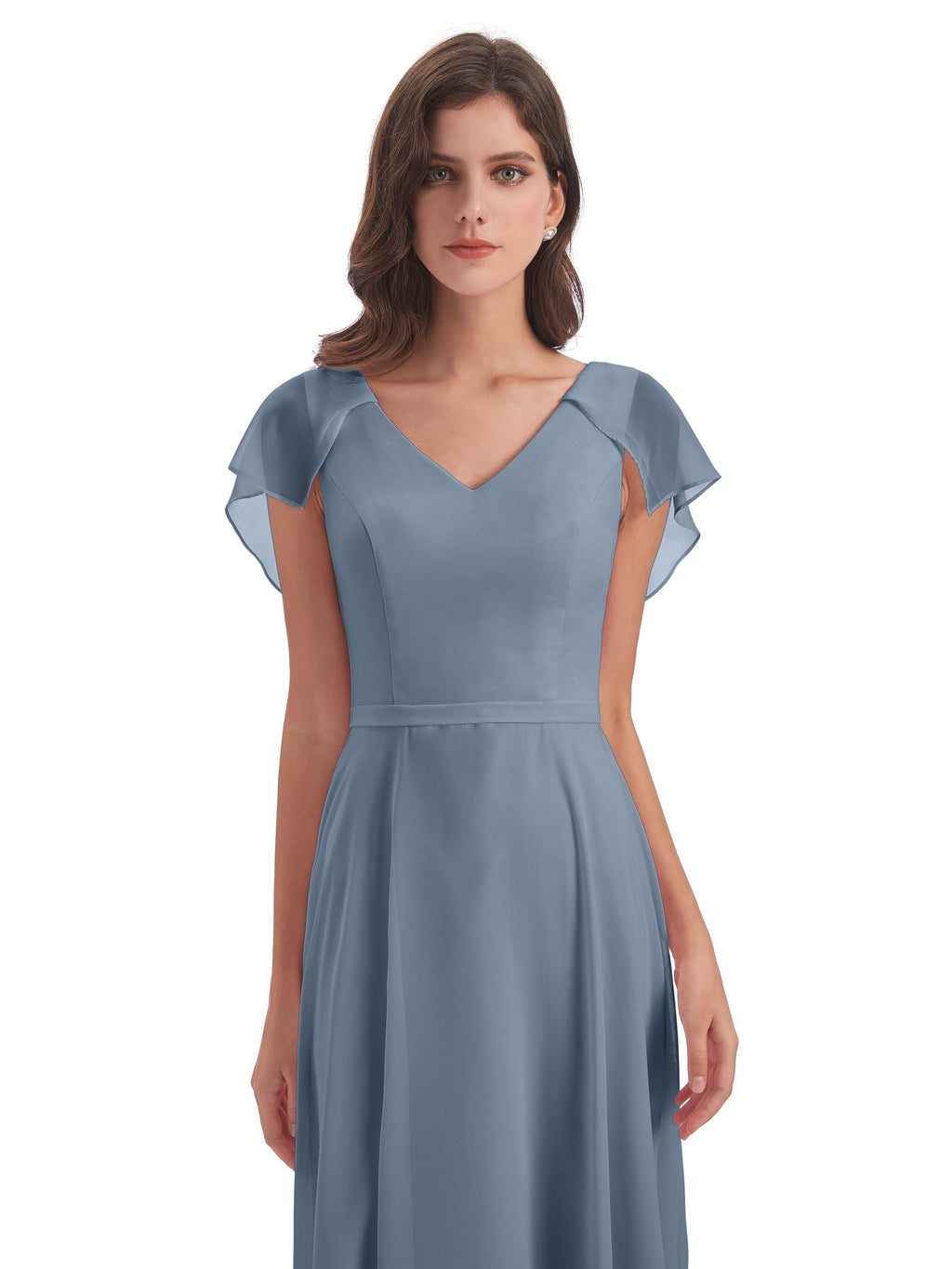Paityn Sheath V-neck Ruffles Chiffon Long Bridesmaid Dresses