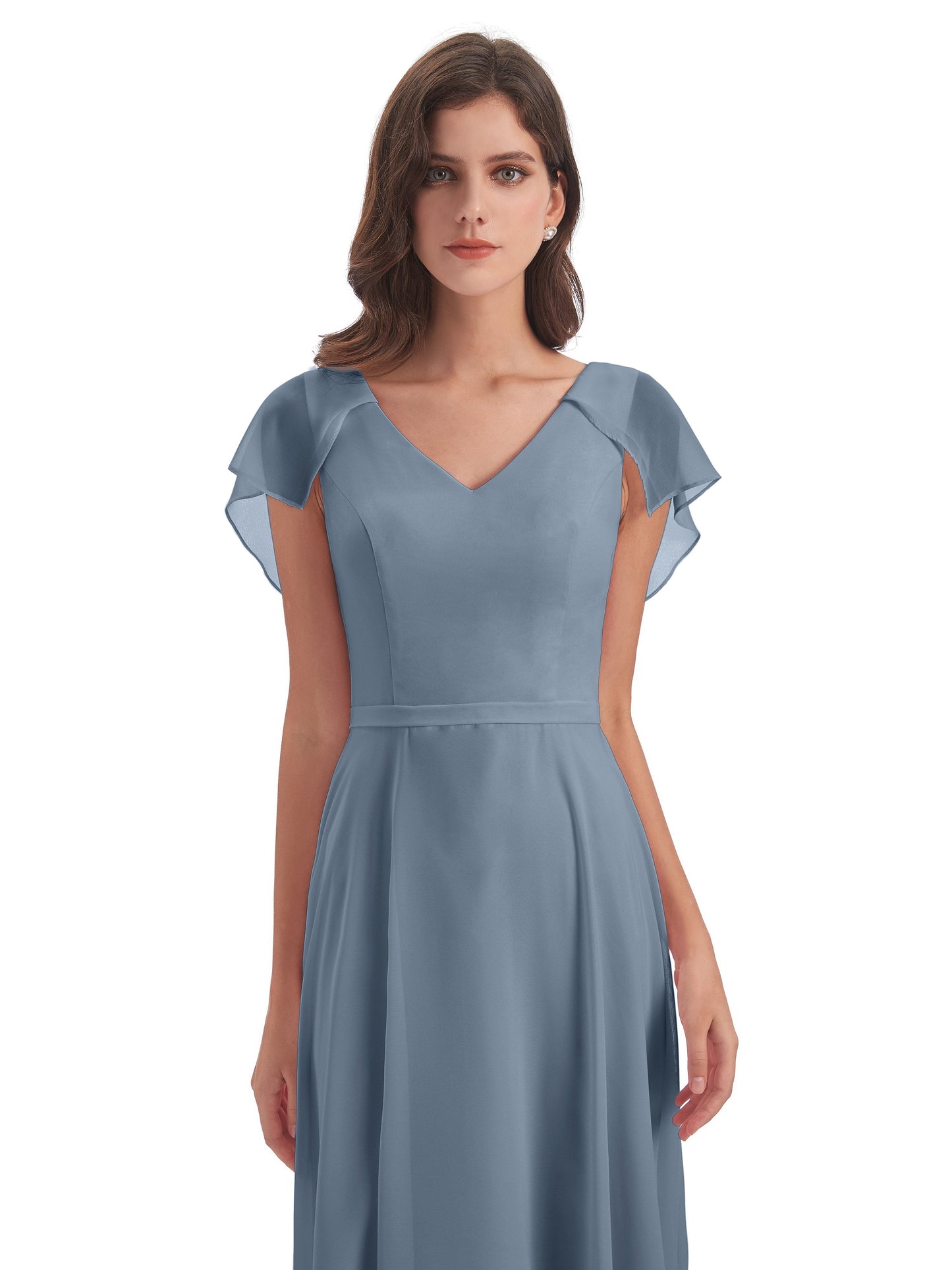 Paityn Sheath V-neck Ruffles Chiffon Long Bridesmaid Dresses