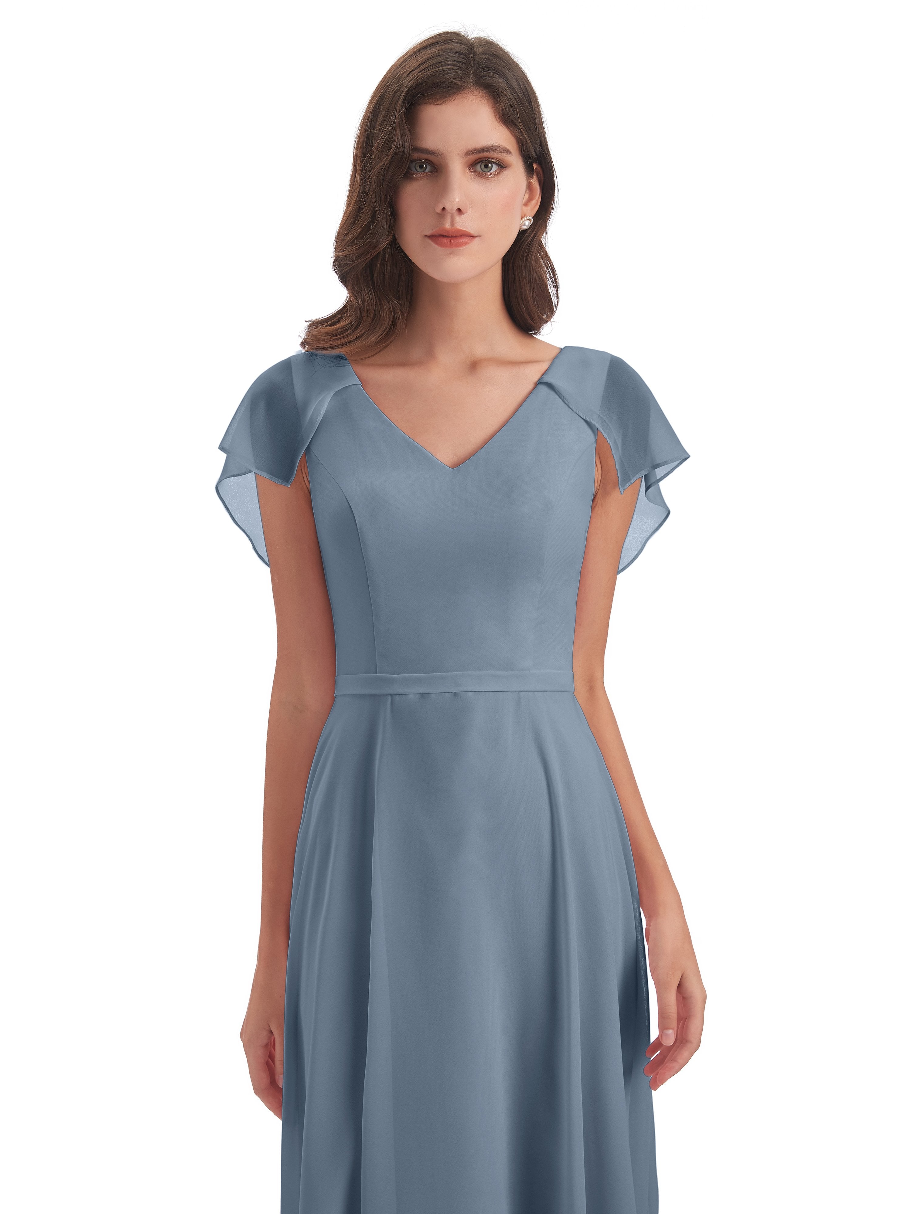 Paityn Sheath V-neck Ruffles Chiffon Long Bridesmaid Dresses