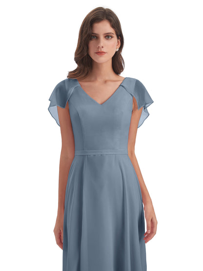Paityn Sheath V-neck Ruffles Chiffon Long Bridesmaid Dresses