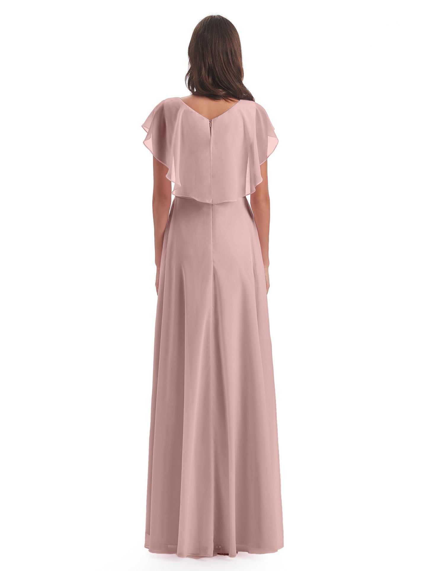Paityn Sheath V-neck Ruffles Chiffon Long Bridesmaid Dresses