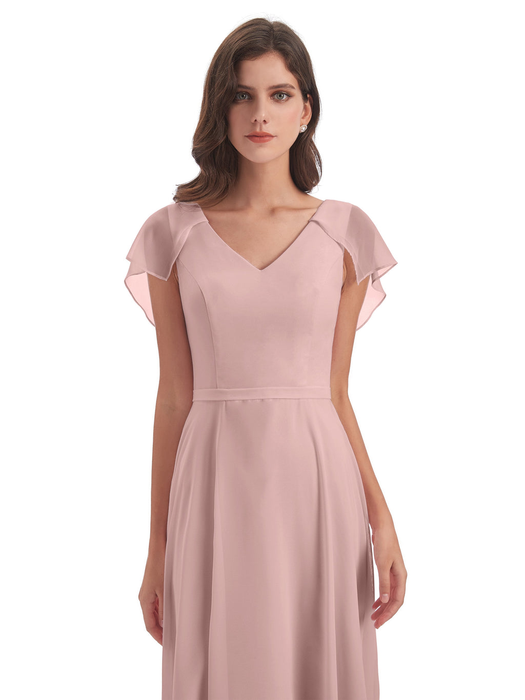 Paityn Sheath V-neck Ruffles Chiffon Long Bridesmaid Dresses