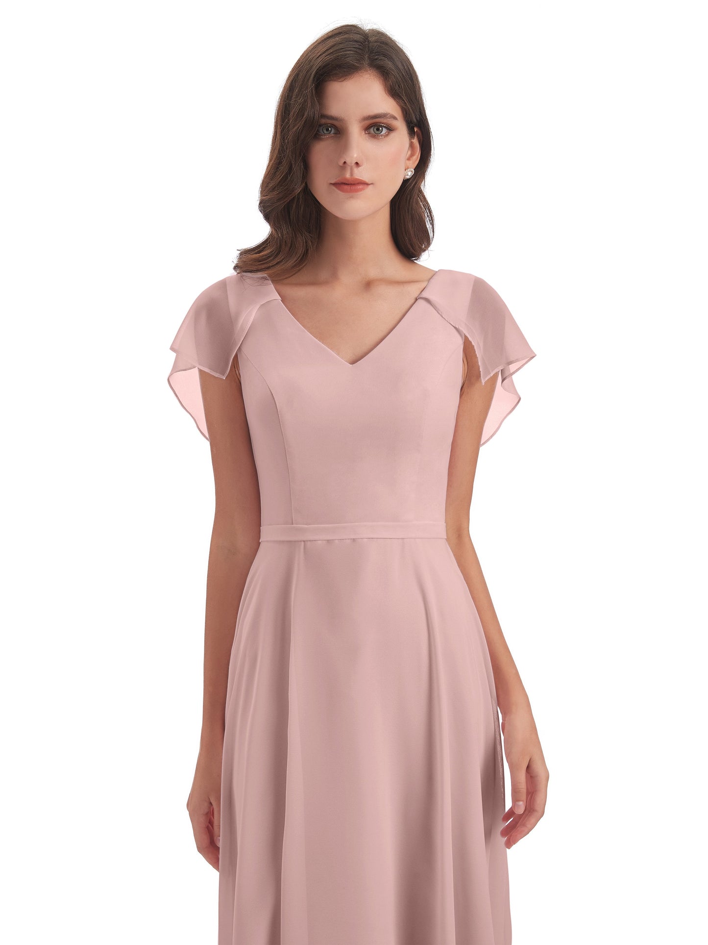 Paityn Sheath V-neck Ruffles Chiffon Long Bridesmaid Dresses