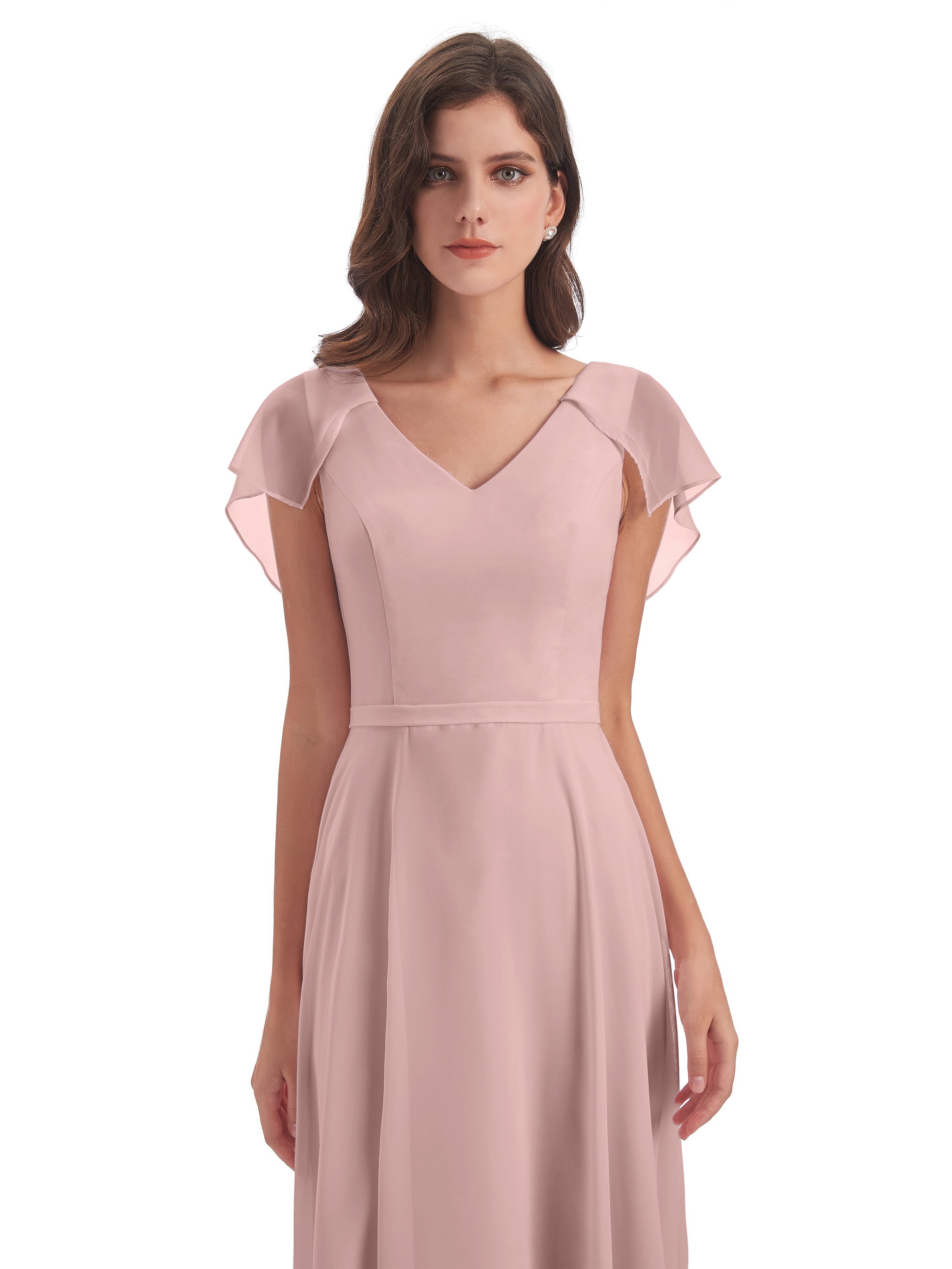 Paityn Sheath V-neck Ruffles Chiffon Long Bridesmaid Dresses