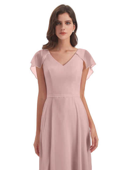Paityn Sheath V-neck Ruffles Chiffon Long Bridesmaid Dresses