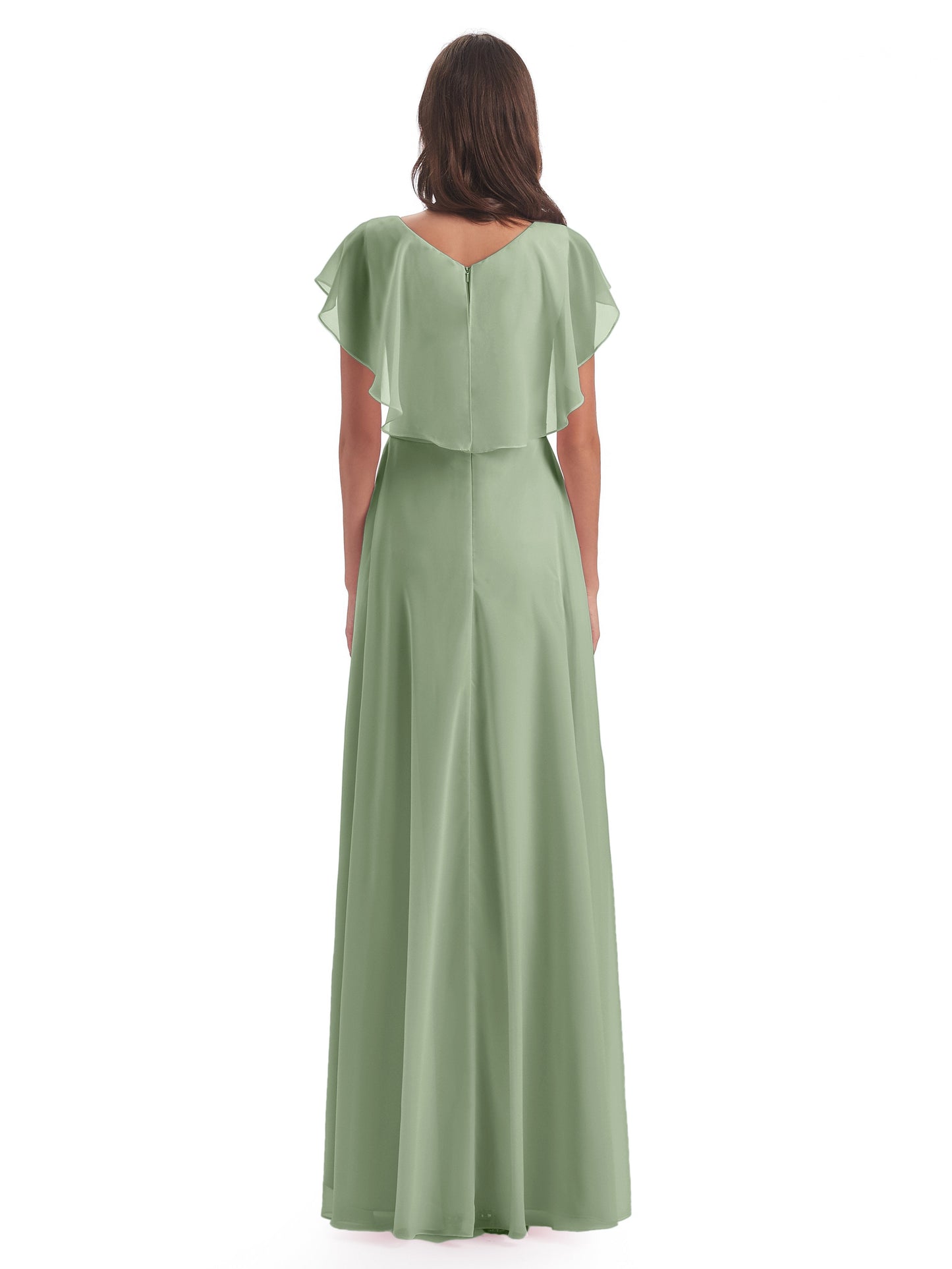 Paityn Sheath V-neck Ruffles Chiffon Long Bridesmaid Dresses