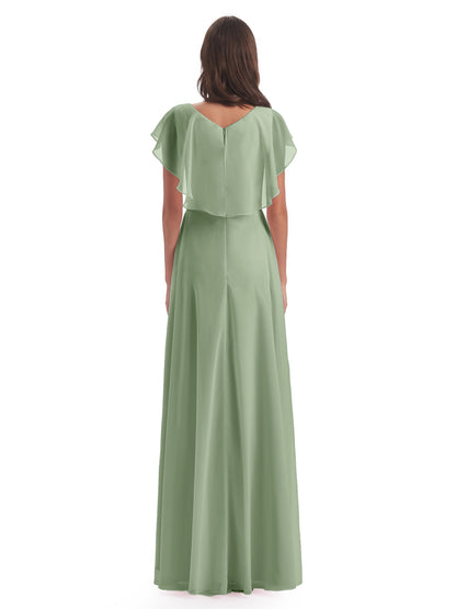 Paityn Sheath V-neck Ruffles Chiffon Long Bridesmaid Dresses