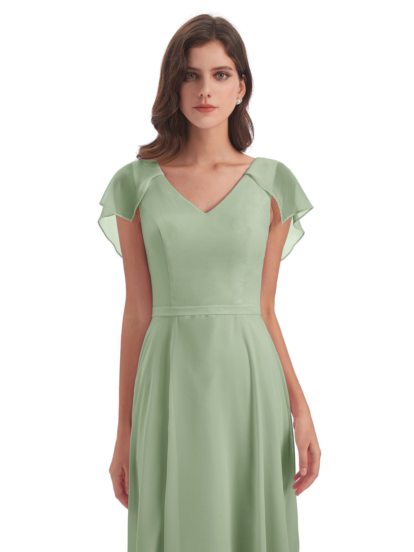 Paityn Sheath V-neck Ruffles Chiffon Long Bridesmaid Dresses