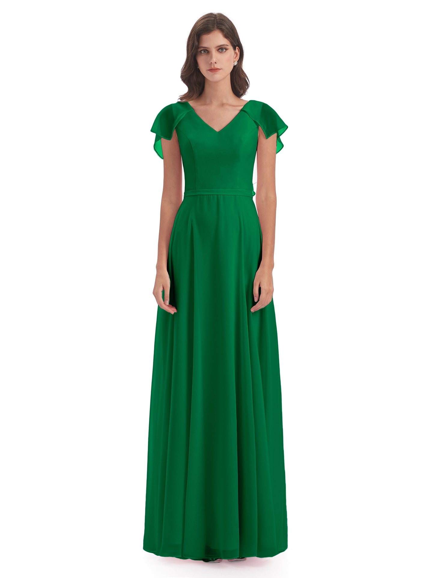Paityn Sheath V-neck Ruffles Chiffon Long Bridesmaid Dresses
