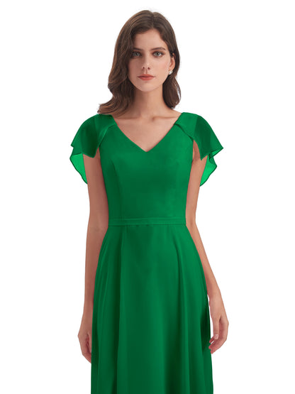 Paityn Sheath V-neck Ruffles Chiffon Long Bridesmaid Dresses