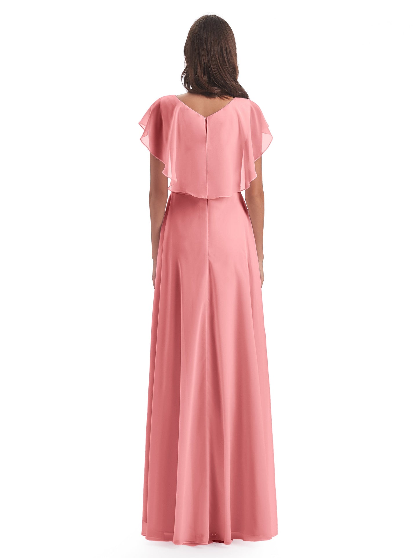Paityn Sheath V-neck Ruffles Chiffon Long Bridesmaid Dresses