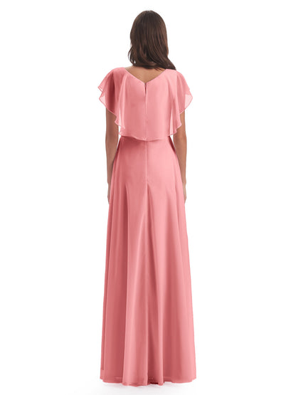 Paityn Sheath V-neck Ruffles Chiffon Long Bridesmaid Dresses