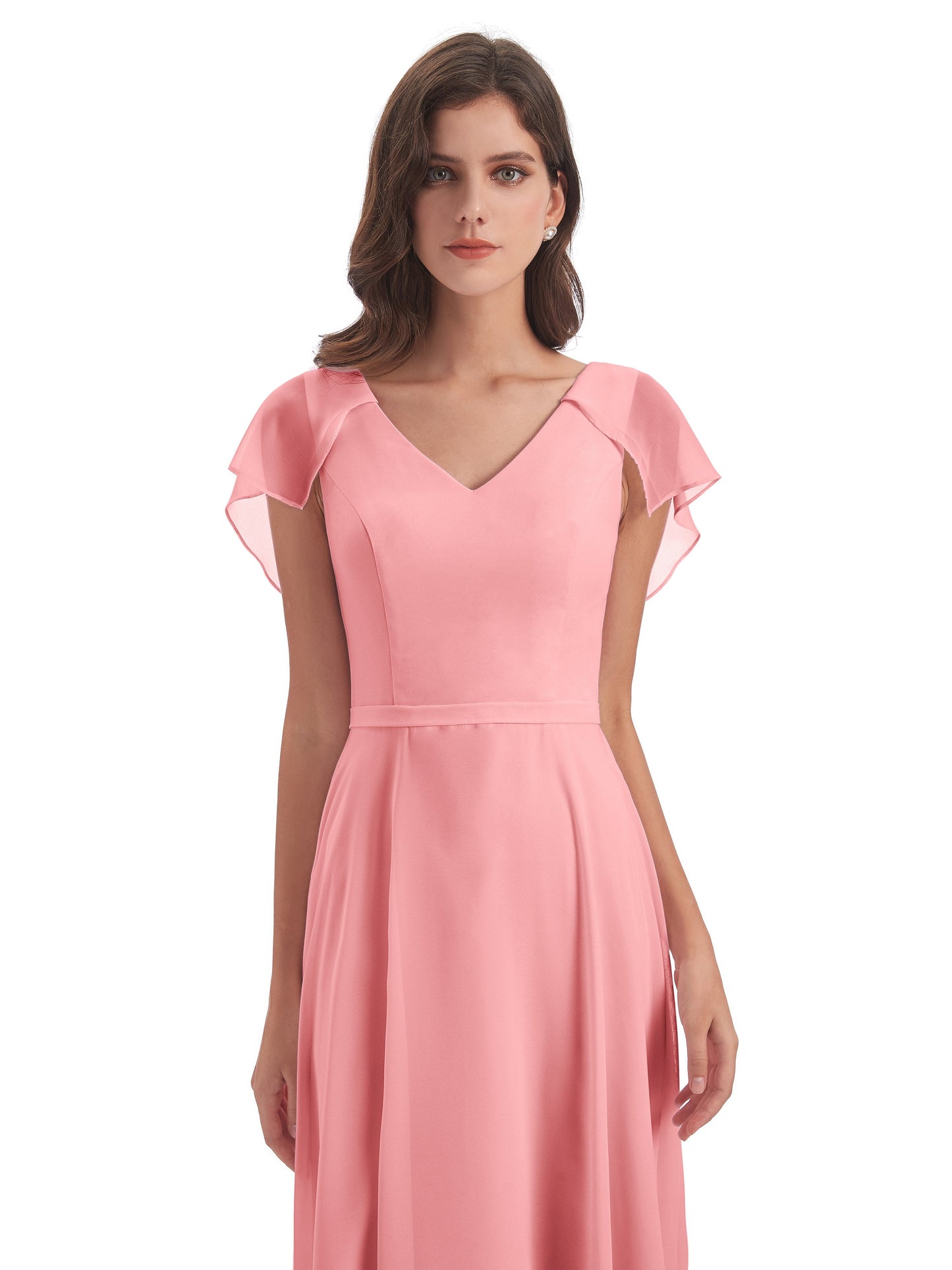 Paityn Sheath V-neck Ruffles Chiffon Long Bridesmaid Dresses