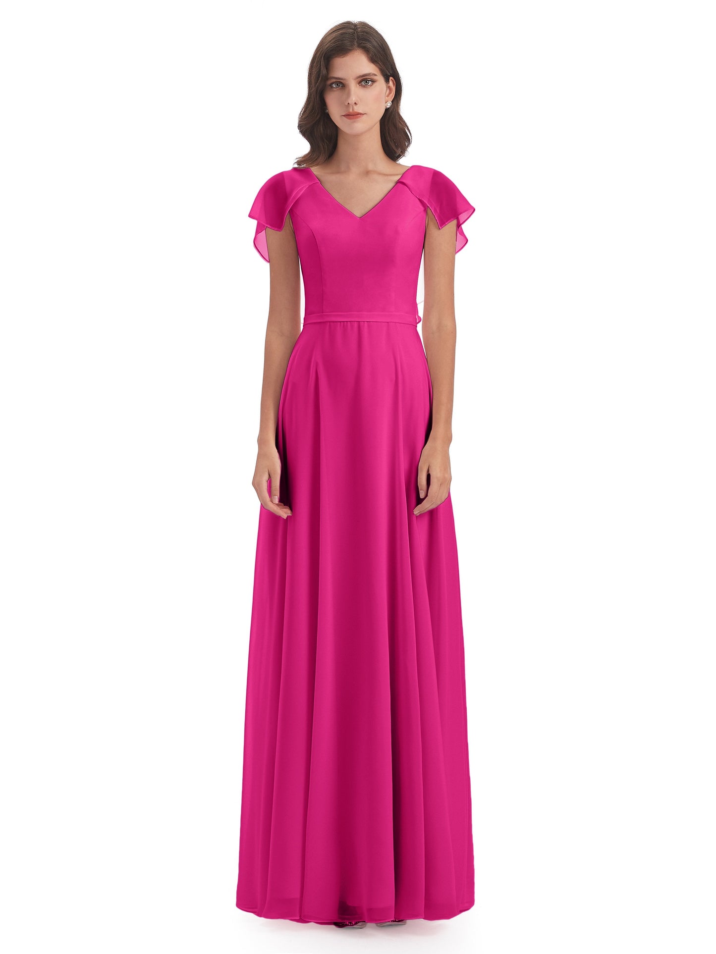 Paityn Sheath V-neck Ruffles Chiffon Long Bridesmaid Dresses