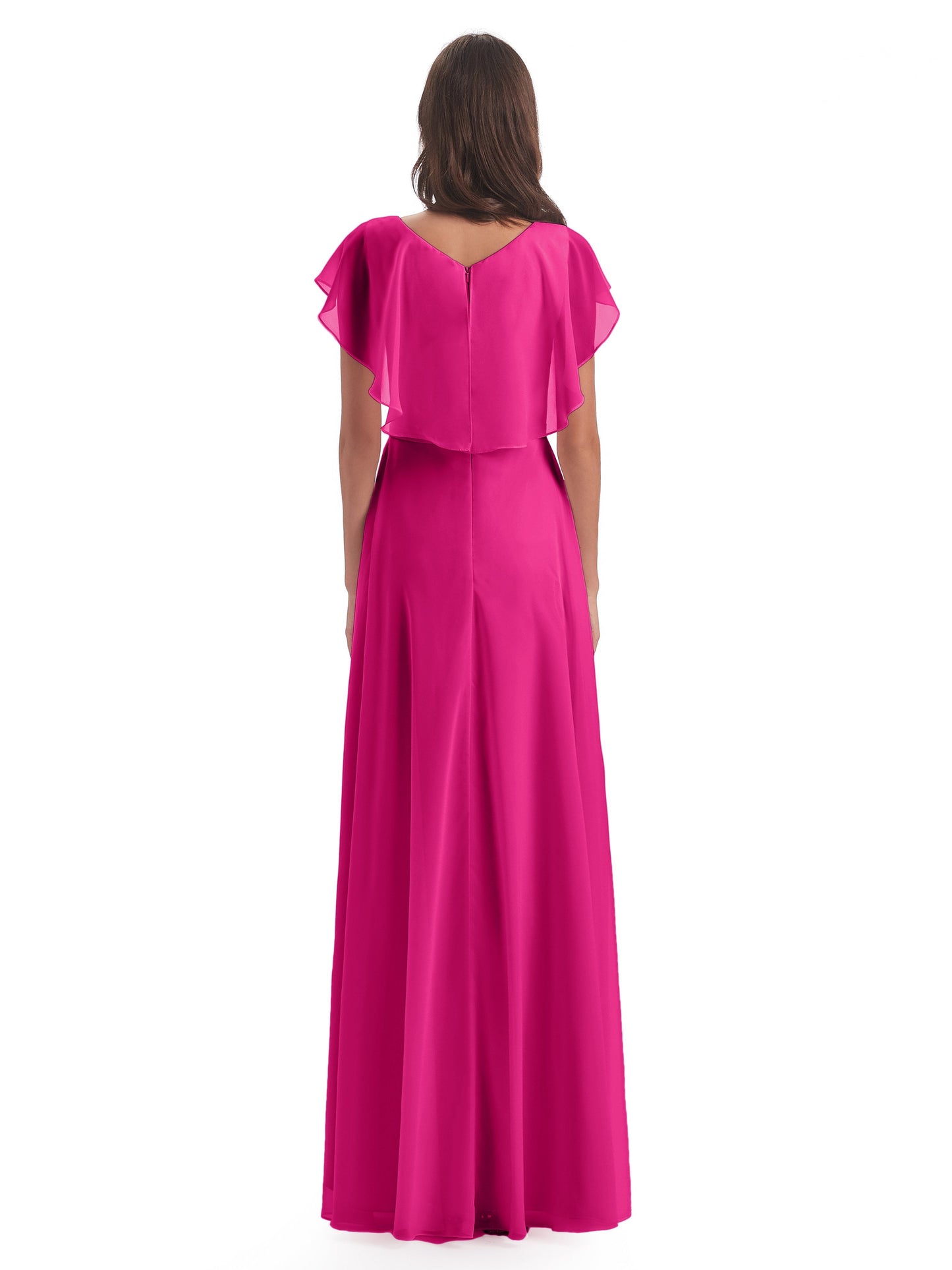 Paityn Sheath V-neck Ruffles Chiffon Long Bridesmaid Dresses