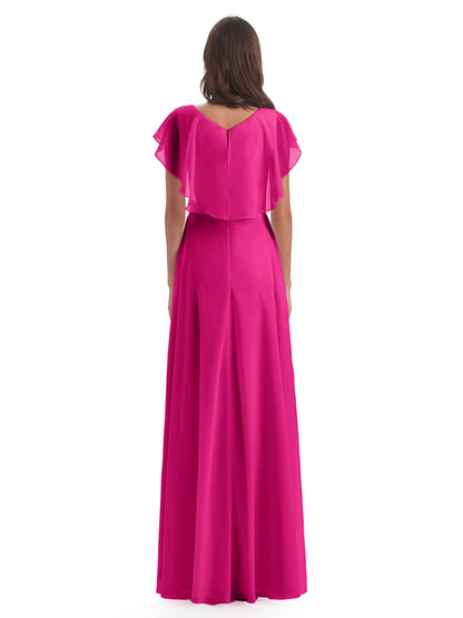 Paityn Sheath V-neck Ruffles Chiffon Long Bridesmaid Dresses