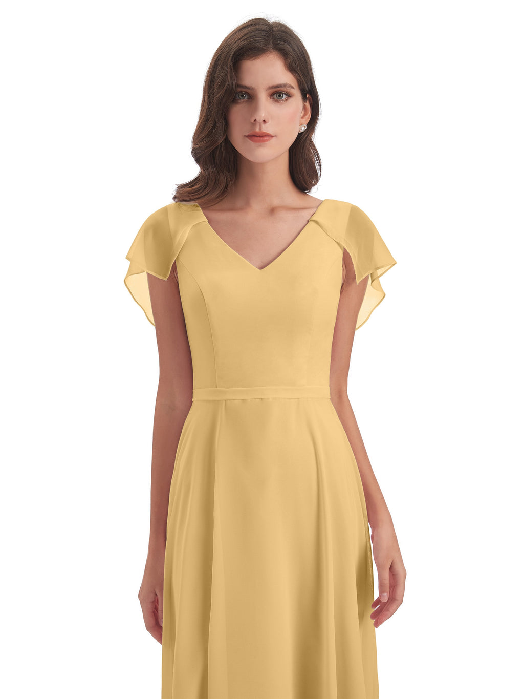 Paityn Sheath V-neck Ruffles Chiffon Long Bridesmaid Dresses