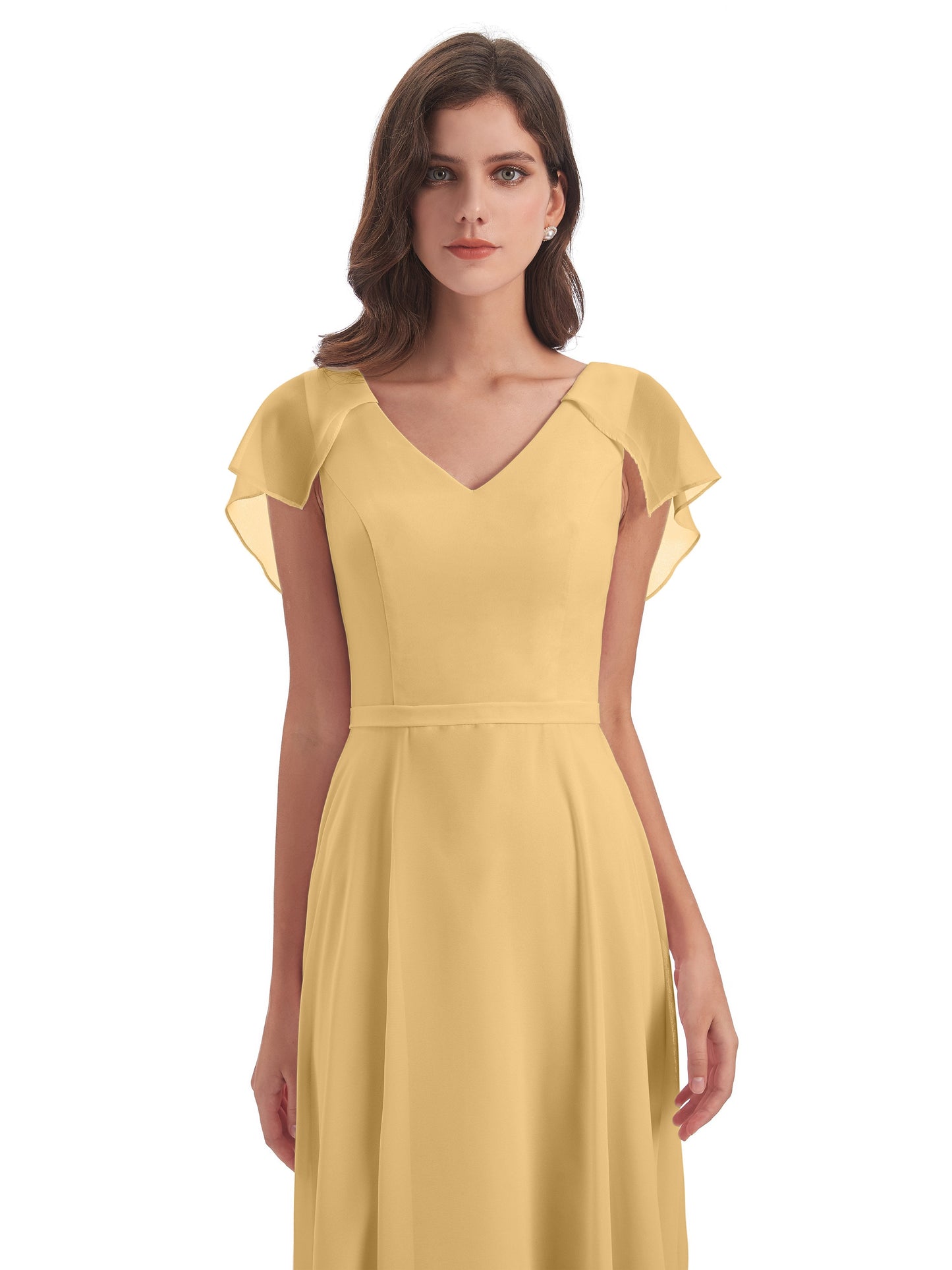 Paityn Sheath V-neck Ruffles Chiffon Long Bridesmaid Dresses