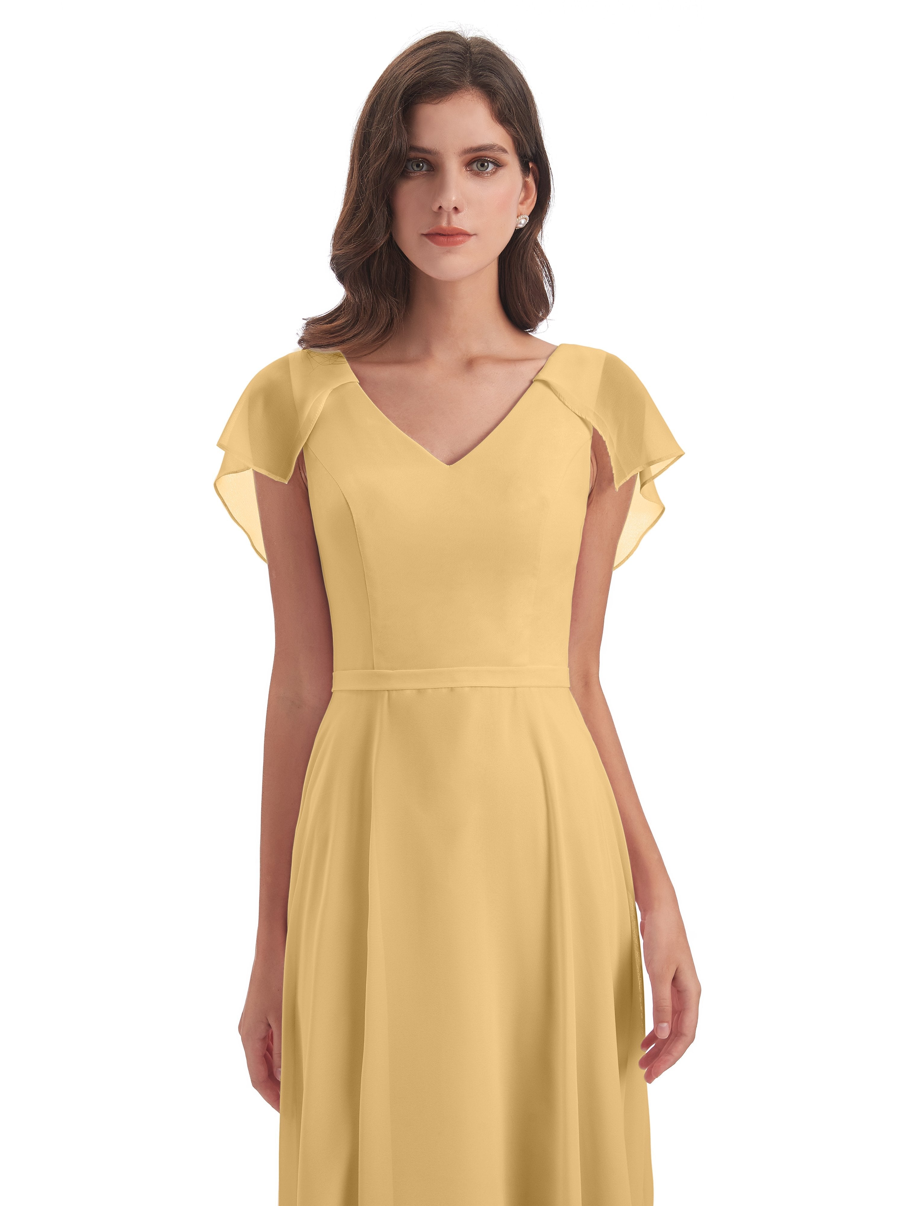 Paityn Sheath V-neck Ruffles Chiffon Long Bridesmaid Dresses