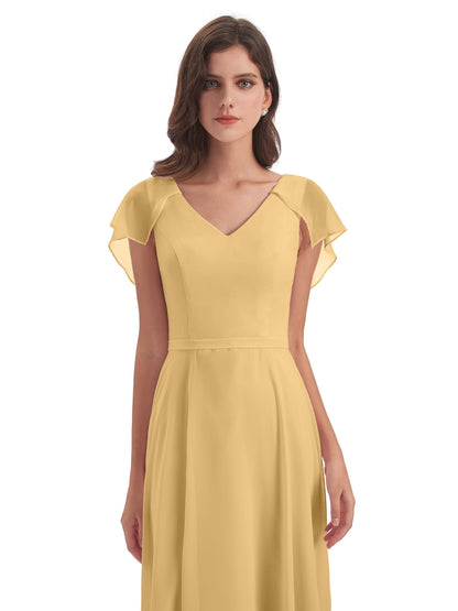 Paityn Sheath V-neck Ruffles Chiffon Long Bridesmaid Dresses