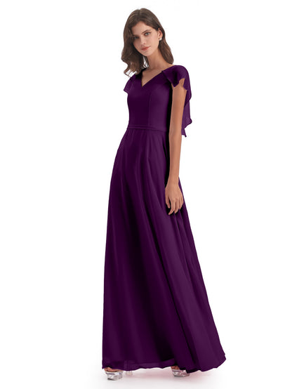 Paityn Sheath V-neck Ruffles Chiffon Long Bridesmaid Dresses