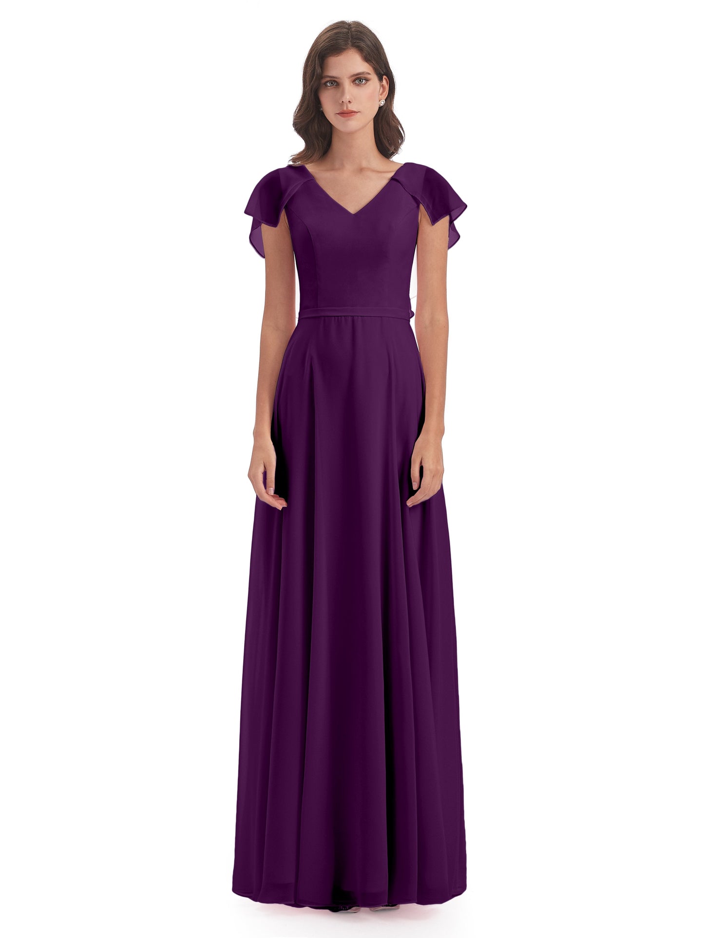 Paityn Sheath V-neck Ruffles Chiffon Long Bridesmaid Dresses