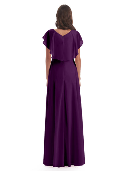Paityn Sheath V-neck Ruffles Chiffon Long Bridesmaid Dresses