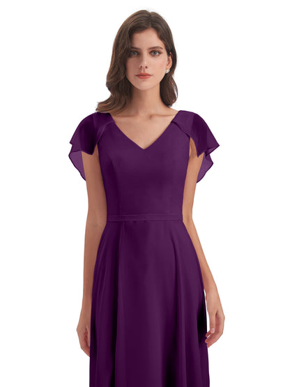 Paityn Sheath V-neck Ruffles Chiffon Long Bridesmaid Dresses