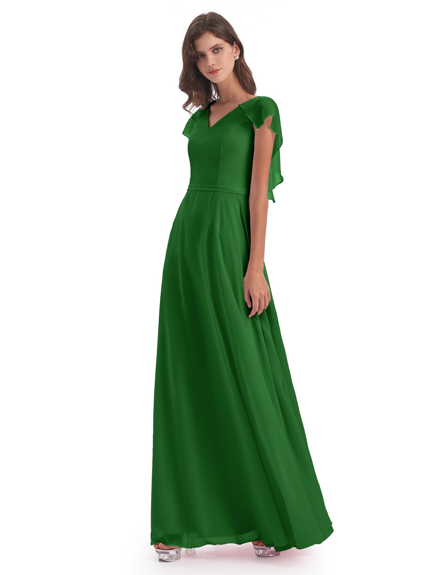 Paityn Sheath V-neck Ruffles Chiffon Long Bridesmaid Dresses