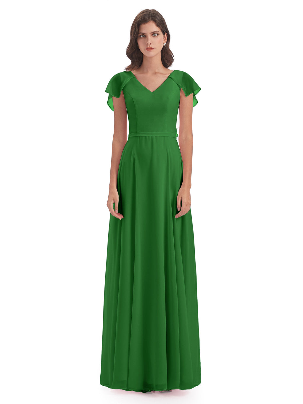 Paityn Sheath V-neck Ruffles Chiffon Long Bridesmaid Dresses