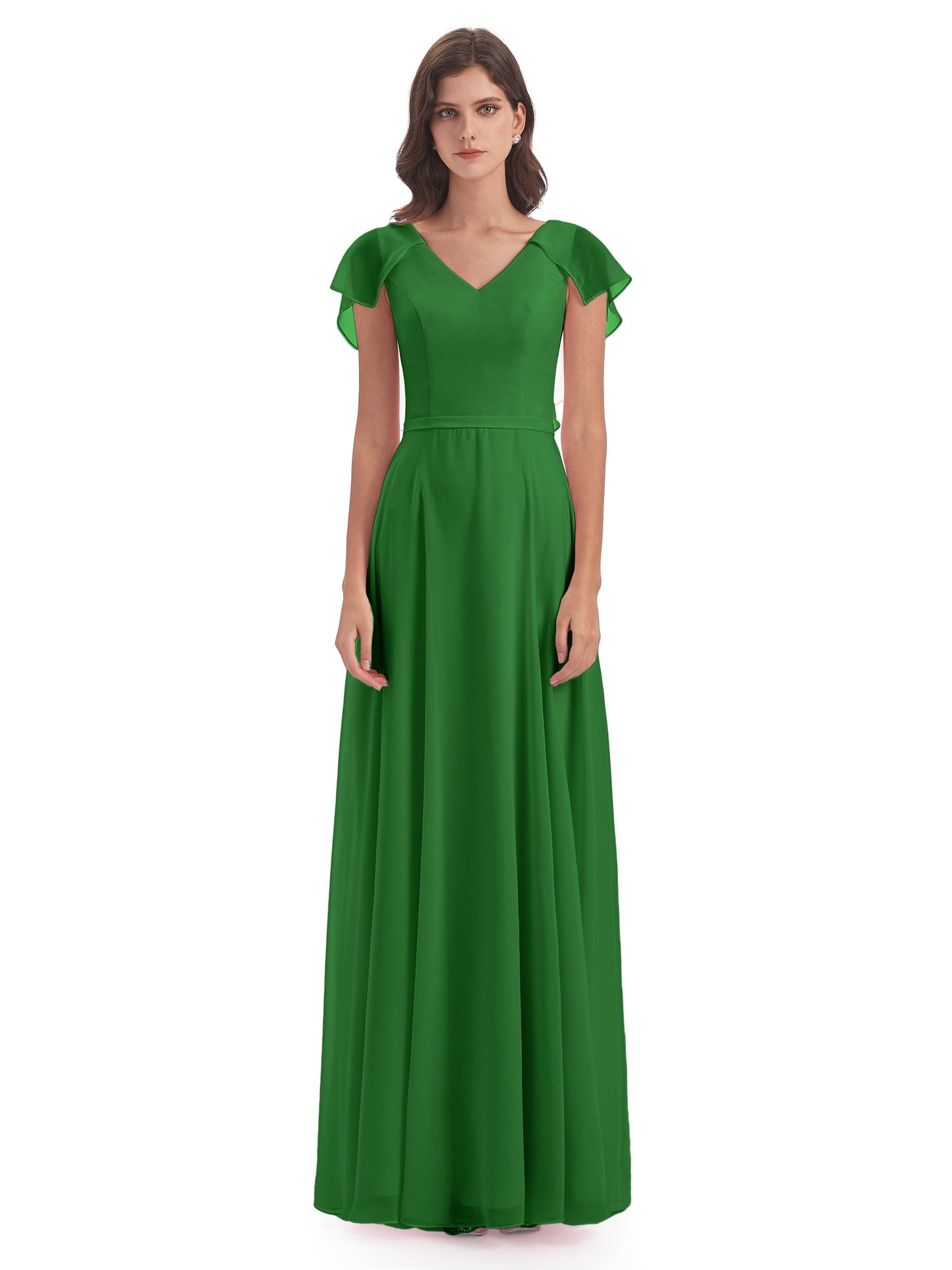 Paityn Sheath V-neck Ruffles Chiffon Long Bridesmaid Dresses