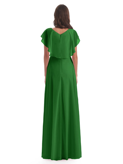 Paityn Sheath V-neck Ruffles Chiffon Long Bridesmaid Dresses