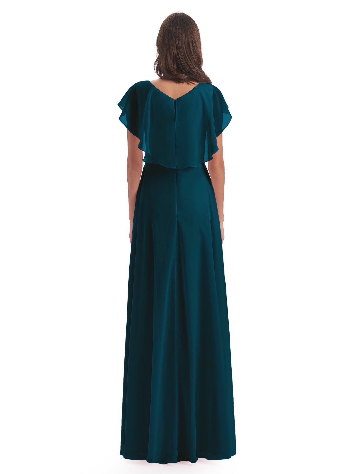 Paityn Sheath V-neck Ruffles Chiffon Long Bridesmaid Dresses