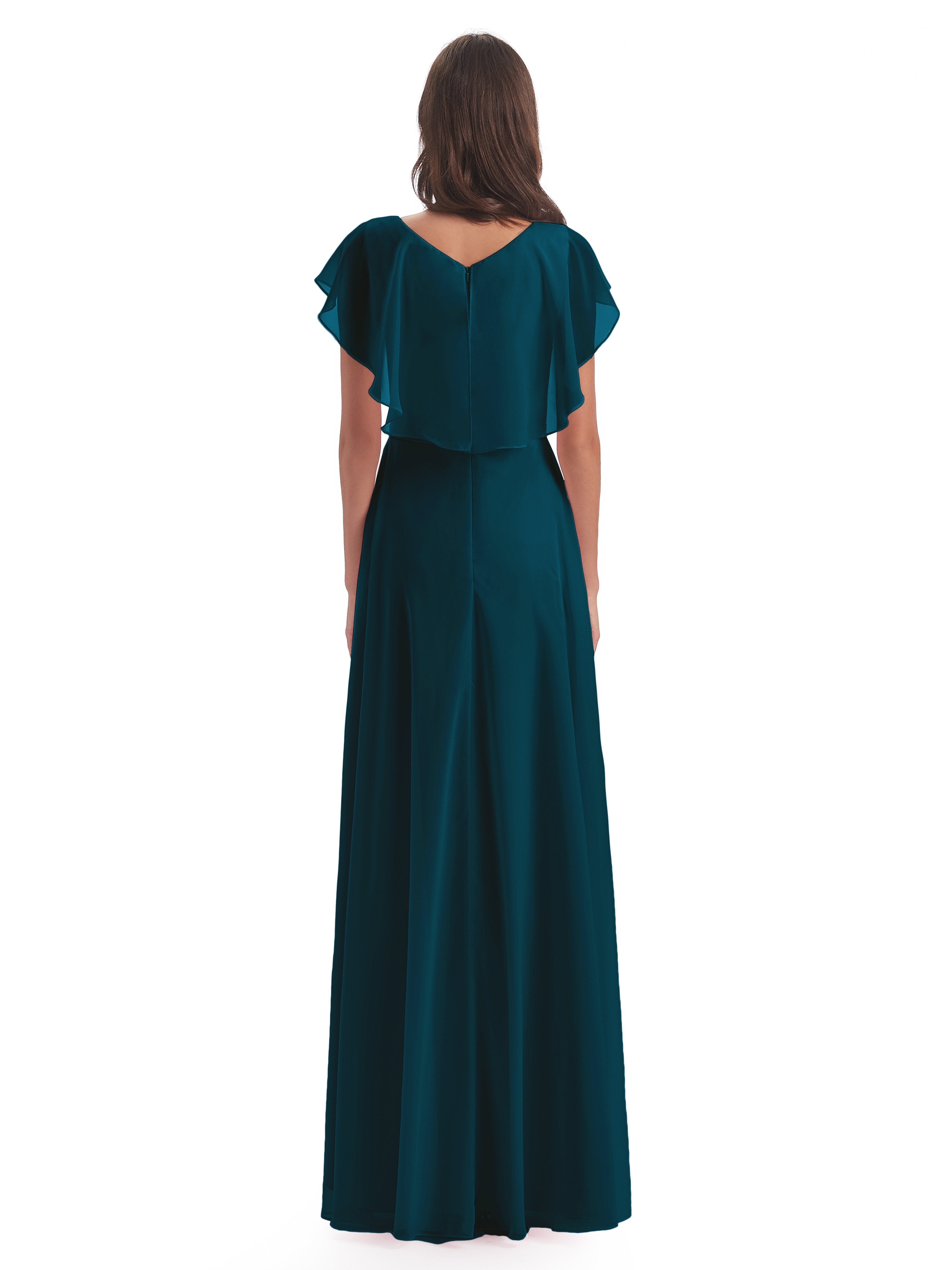 Paityn Sheath V-neck Ruffles Chiffon Long Bridesmaid Dresses
