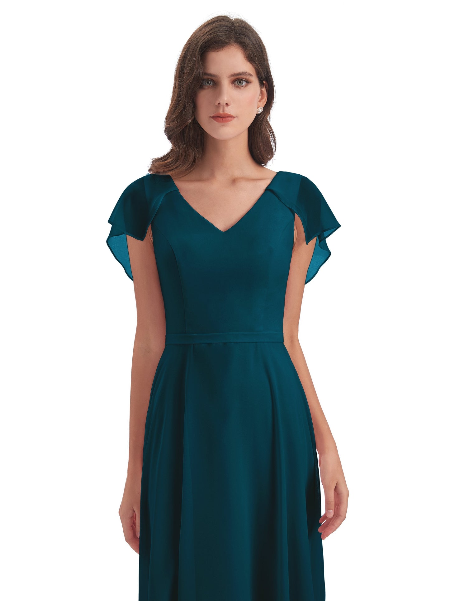 Paityn Sheath V-neck Ruffles Chiffon Long Bridesmaid Dresses