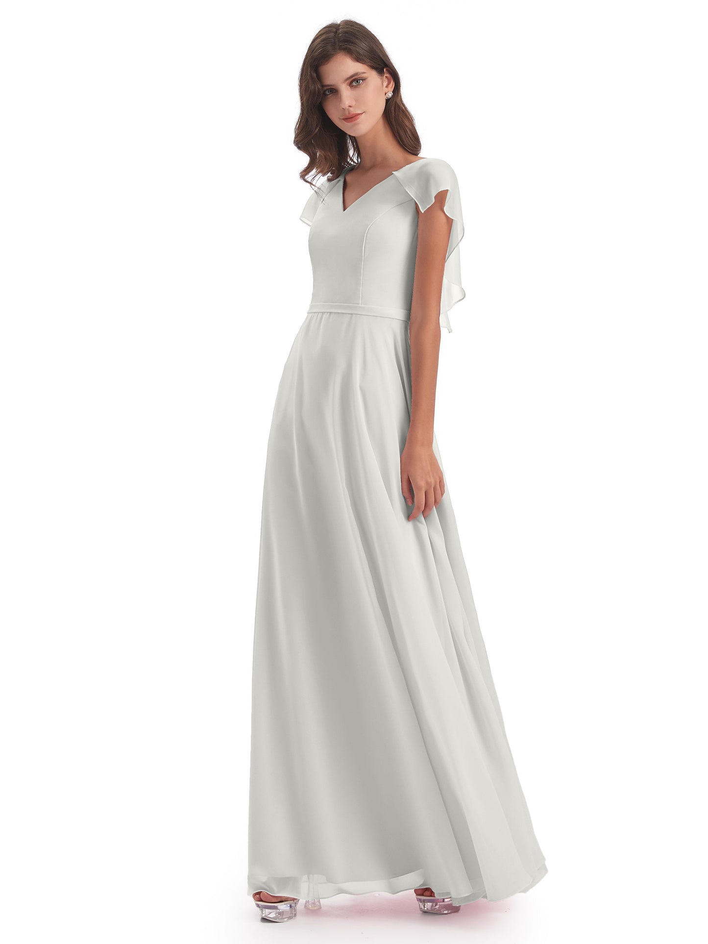 Paityn Sheath V-neck Ruffles Chiffon Long Bridesmaid Dresses