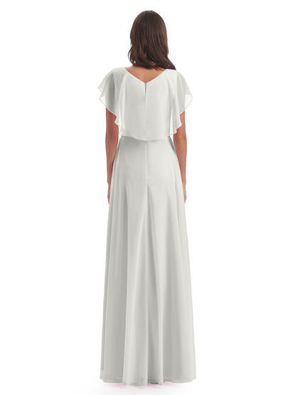 Paityn Sheath V-neck Ruffles Chiffon Long Bridesmaid Dresses