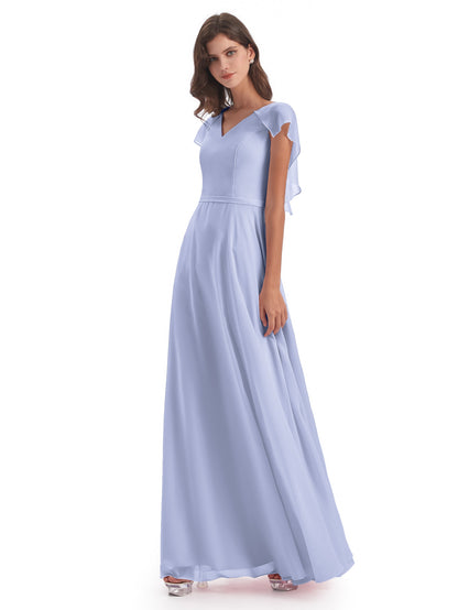 Paityn Sheath V-neck Ruffles Chiffon Long Bridesmaid Dresses