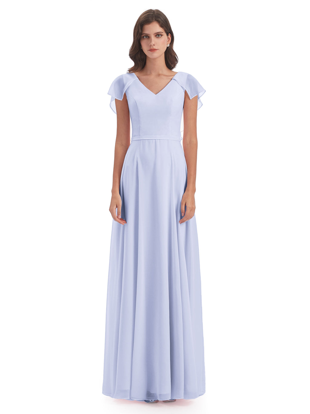 Paityn Sheath V-neck Ruffles Chiffon Long Bridesmaid Dresses