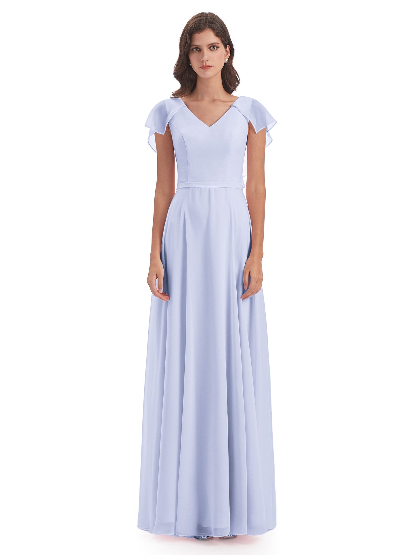 Paityn Sheath V-neck Ruffles Chiffon Long Bridesmaid Dresses