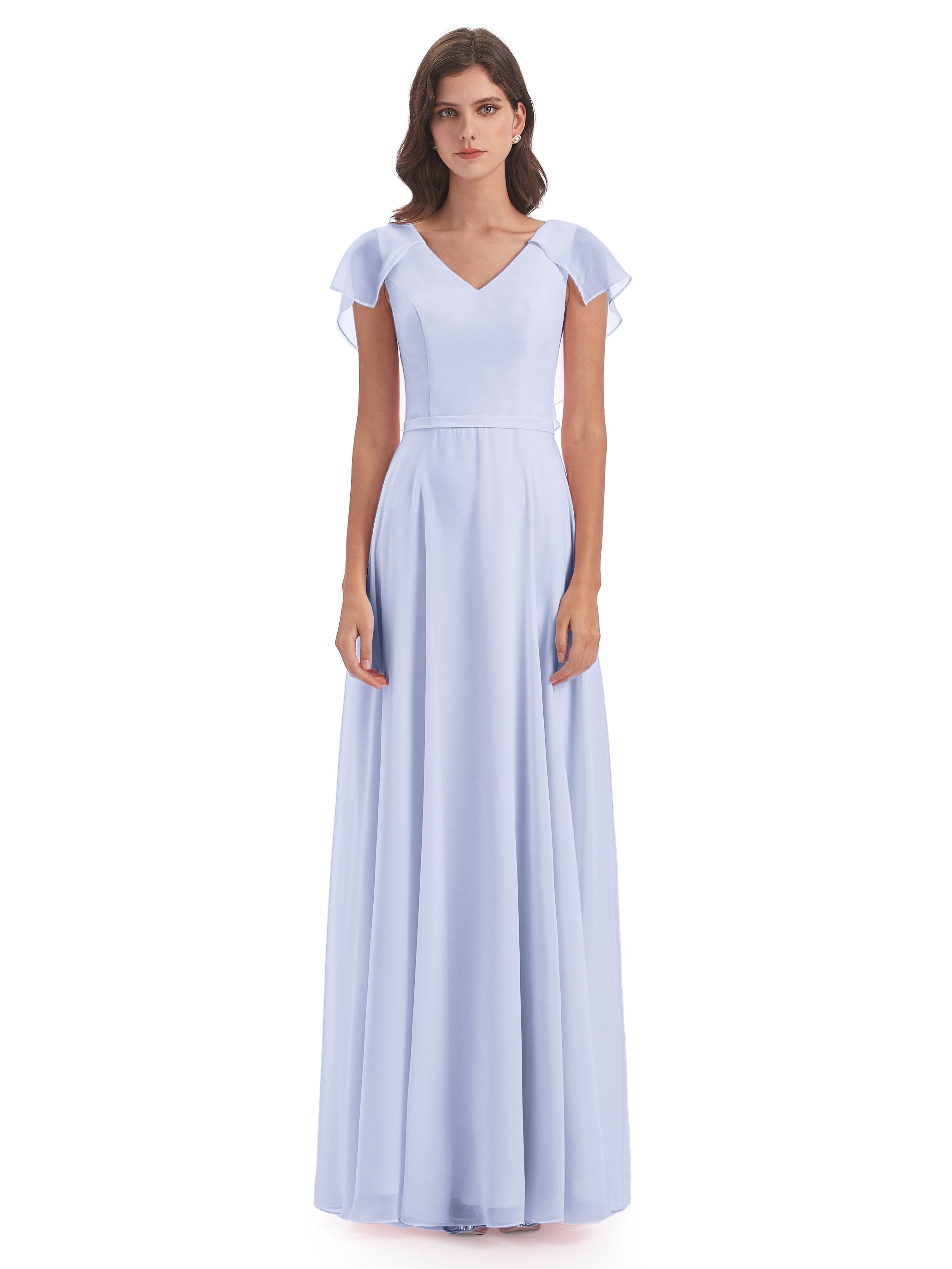 Paityn Sheath V-neck Ruffles Chiffon Long Bridesmaid Dresses