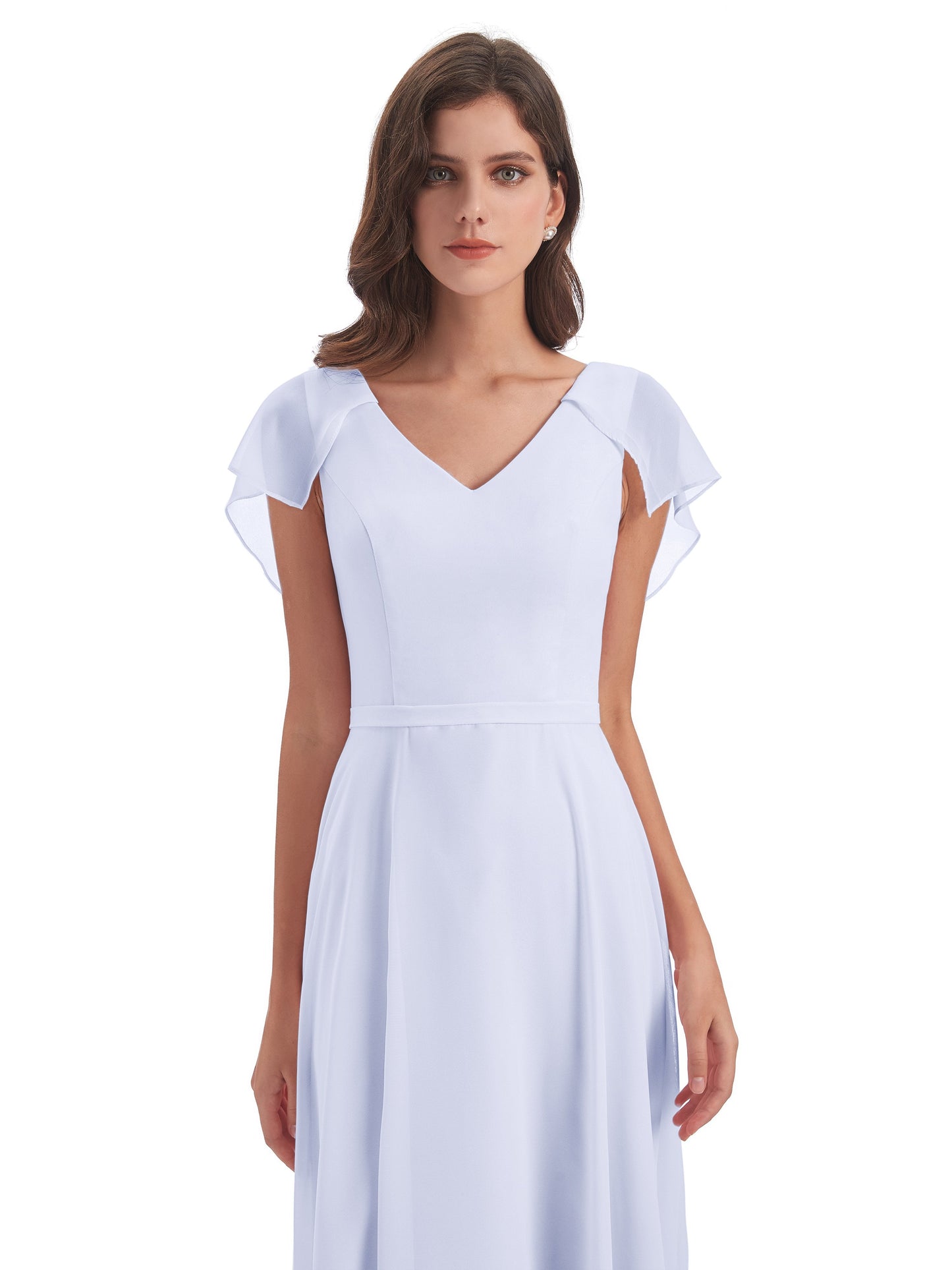 Paityn Sheath V-neck Ruffles Chiffon Long Bridesmaid Dresses